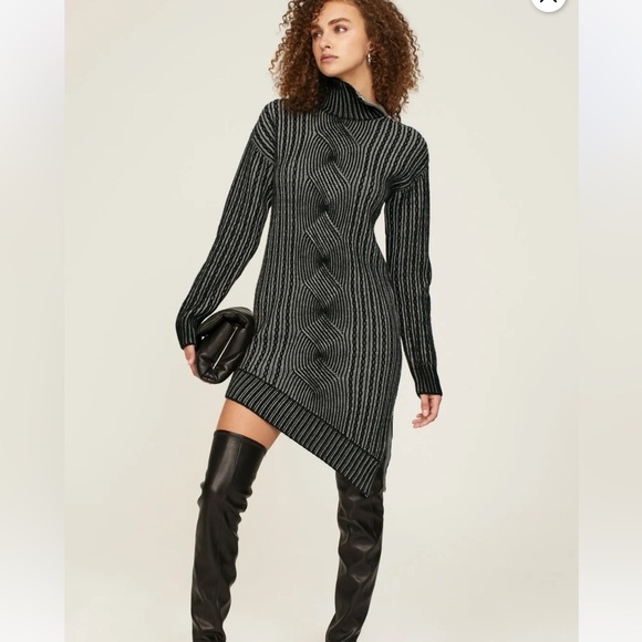 NAADAM Cashmere Wool Asymmetrical Turtleneck thick sweater Dress Whimsygoth L - Picture 1 of 13